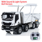 Metal 1/14 8x4 Hydraulic Flip-over Cover RC Tipper Truck Remote Control Dump Car LED Lights Sound System Assembled Painted