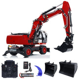 Metal 1/14 RC Hydraulic Excavator R946 PL18EV Remote Control Wheeled Diggers with 8-Ways Hydraulic Valves 4 Wheels Drive