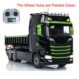 6x6 1/14 Hydraulic RC Dumper Car Metal Roll-on Full Dump Truck Rear Axle Lifting with 3-speed Transmission Light Sound System