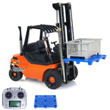 Metal 1/14 RC Hydraulic Equipment Radio Control Forklift Wheeled Transfer Car Construction Vehicles LED Light Sound System PNP