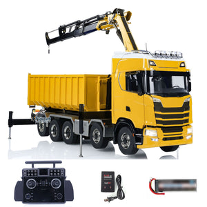 770S 1:14 5 Axles Metal RC Hydraulic Dump Truck  Light Sound Remote Control Crane Full Dumper