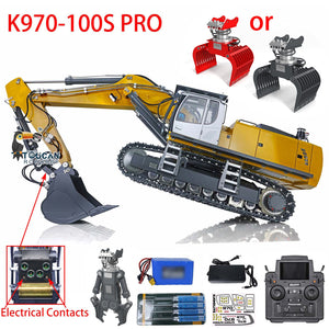 Kabolite 1/14 Remote Control Hydraulic Excavator K970 100S Pro RC Digger Model with Light Sound Smoke