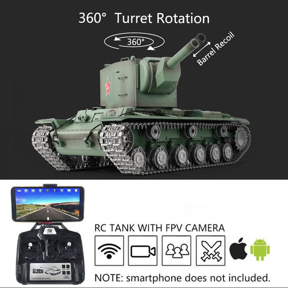 Henglong 1/16 TK7.0 Soviet KV-2 Gigant Ready To Run Radio Controlled BB IR Tank 3949 Metal Road Wheels Barrel Recoil FPV