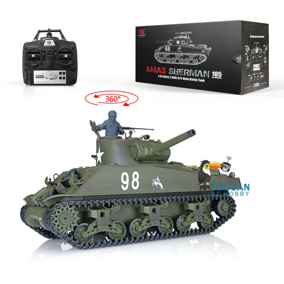 1/16 TK7.0 Henglong USA M4A3 Sherman RC RTR Tank 3898 360 Turret Barrel Recoil Plastic Tracks Sprockets Idlers Smoke Sound