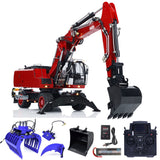 Metal 1/14 RC Hydraulic Excavator R946 PL18EV Remote Control Wheeled Diggers with 8-Ways Hydraulic Valves 4 Wheels Drive