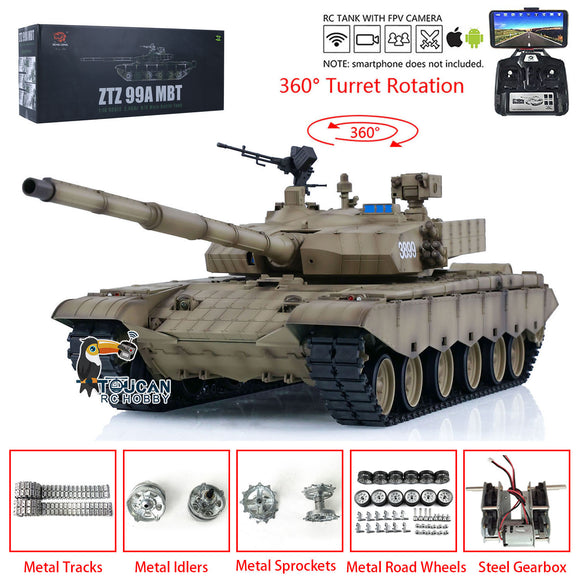 Henglong 1/16 7.0 99A FPV RC Panzer Remote Controlled Tank 3899A 360 Turret Metal Tracks Wheels Hobby Model Gift Toy