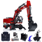 Metal 1/14 RC Hydraulic Excavator R946 PL18EV Remote Control Wheeled Diggers with 8-Ways Hydraulic Valves 4 Wheels Drive