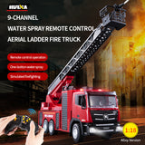 HUINA 1361 1/18 Plastic Aerial Ladder RC Fire-fighting Truck 9CH Remote Controlled Spray Car Model Extinguisher Sound Light