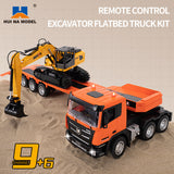 1:18 Huina 1319 RC Tractor Truck Remote Control Excavator with Flatbed Trailer Assembled and Painted Hobby Model Gift