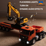 1:18 Huina 1319 RC Tractor Truck Remote Control Excavator with Flatbed Trailer Assembled and Painted Hobby Model Gift