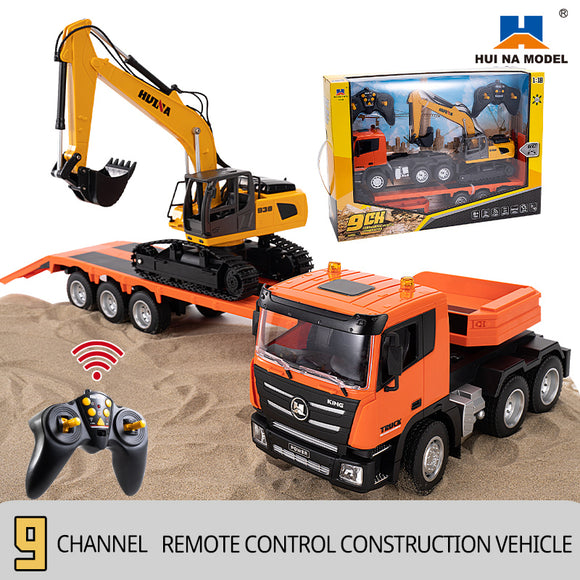 1:18 Huina 1319 RC Tractor Truck Remote Control Excavator with Flatbed Trailer Assembled and Painted Hobby Model Gift