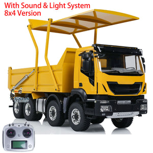 Metal 1/14 8x4 Hydraulic Flip-over Cover RC Tipper Truck Remote Control Dump Car LED Lights Sound System Assembled Painted