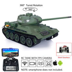 1/16 Scale TK7.0 Henglong Plastic Soviet T34-85 Remote Controlled Ready To Run BB IR Tank 3909 W/ 360 Turret Gearbox FPV Smoke