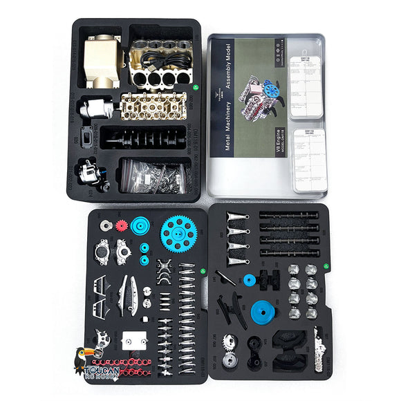 TECHING 500+Pcs V8 Engine Building Kit 8 Cylinder Metal Machinery Assembly Model Display Mechanical art Decoration Part W/ Battery
