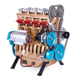 Metal Engine Model Building Kit TECHING Inline 4 Cylinder Machinery Assembly Toy W/ Battery Mechanical art Decoration Part