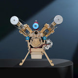 TECHING Metal V2 Double-Cylinder Engine Model Mini Manual Assembly Model Kits Mechanical art Decoration Part W/ Battery Display