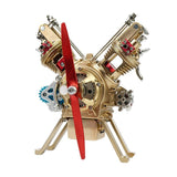 TECHING Metal V2 Double-Cylinder Engine Model Mini Manual Assembly Model Kits Mechanical art Decoration Part W/ Battery Display